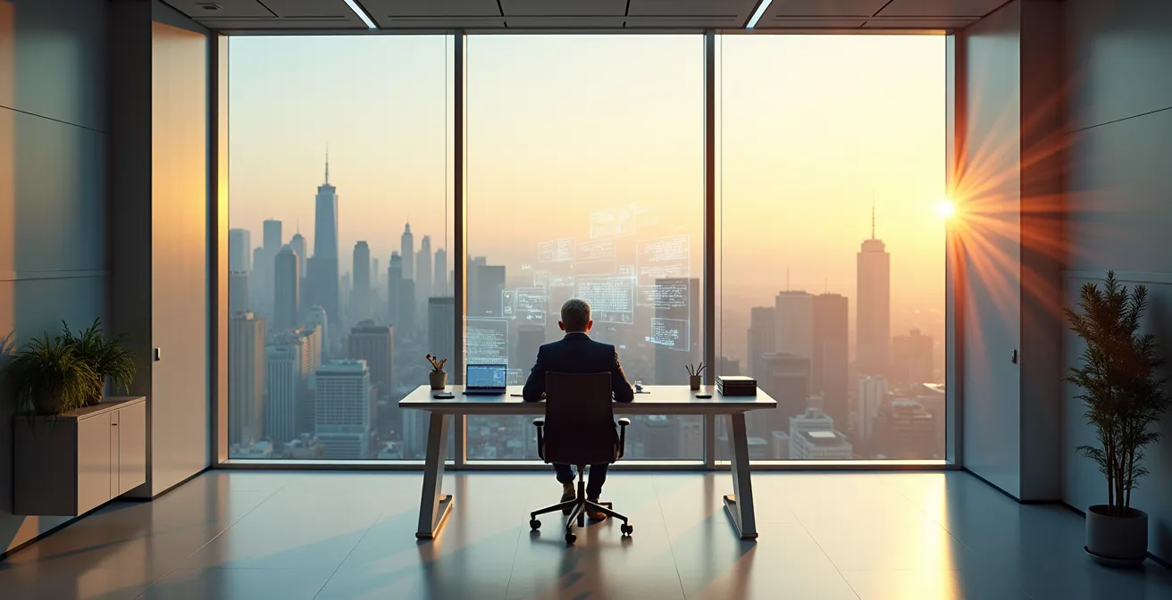 Professional accountant confidently working with automation tools in modern workspace