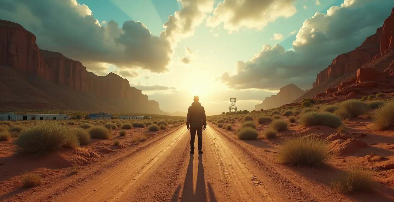 Split pathway showing divergent outcomes in a biotech company's trajectory