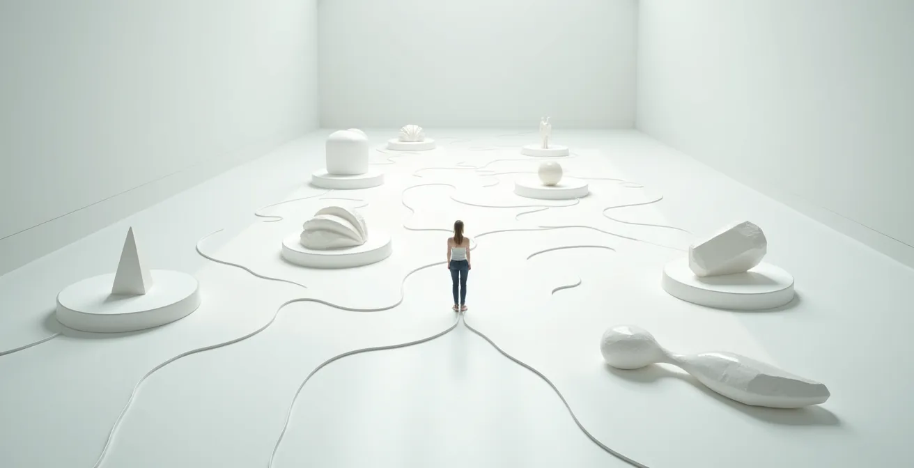 Abstract representation of multiple career paths branching from a central point