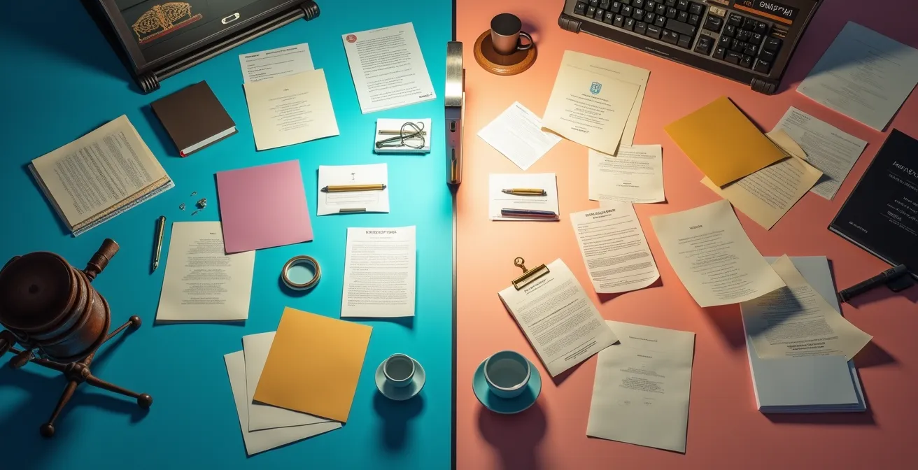 Abstract visual metaphor showing two parallel paths representing contractor versus employee status with different legal frameworks