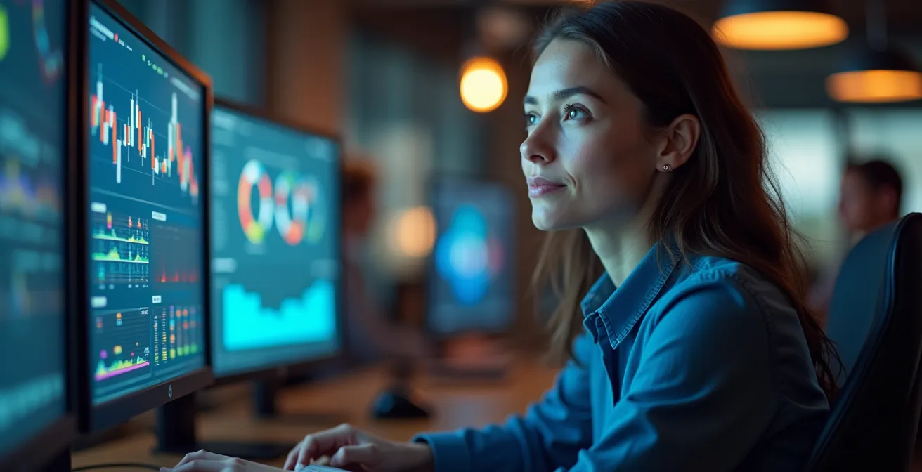 Accountant transitioning from manual data entry to advanced analytics visualization