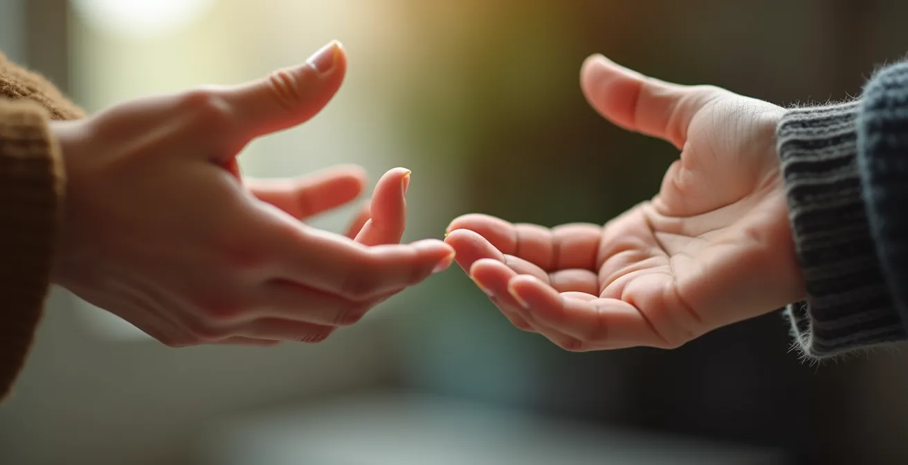 Close-up of hands demonstrating active listening and empathetic communication