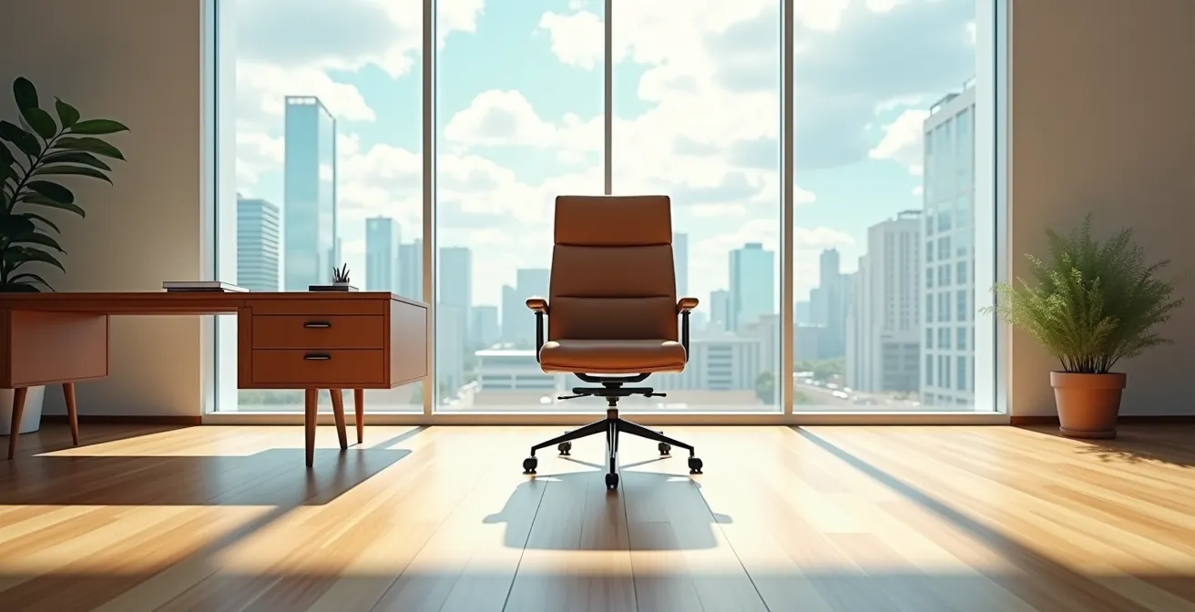 Minimalist executive office space designed for deep concentration