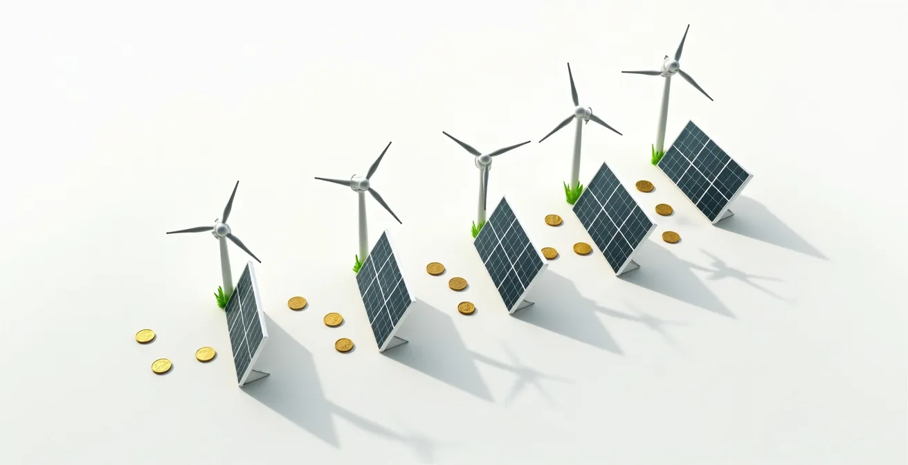 Abstract visualization of renewable energy growth and investment flow patterns