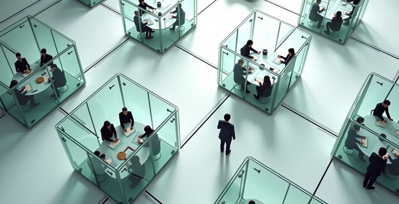 Multiple professional paths converging and diverging representing interim management opportunities