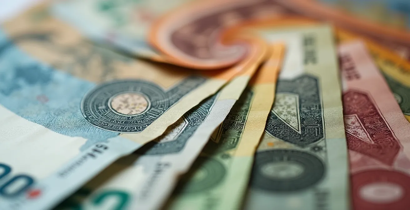 Multiple international currencies arranged showing exchange dynamics
