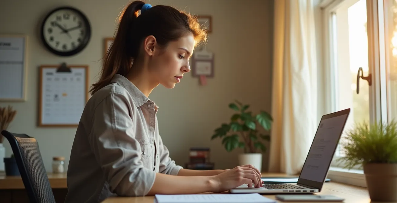 Professional parent in focused work environment during optimized hours
