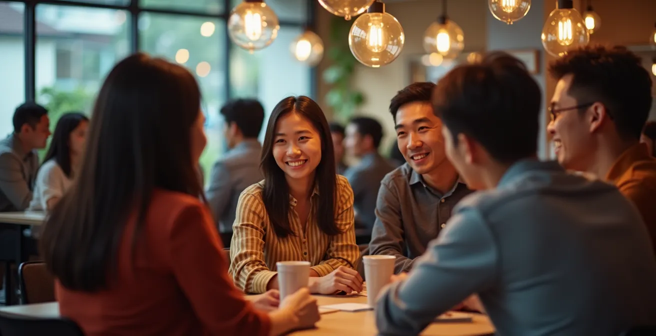 Local tech recruitment meetup in modern Southeast Asian coworking space