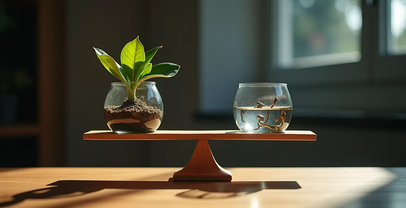 Symbolic representation of balanced workplace motivation through natural elements and rewards