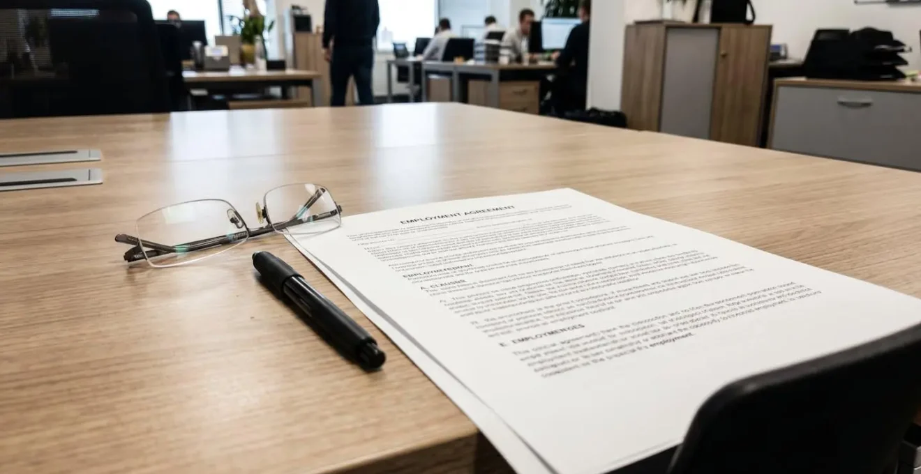 Extreme close-up of professional hands holding a pen poised above legal contract papers on a clean desk surface, shallow depth of field with contract text heavily blurred and illegible, beautiful bokeh background, crisp detail on hands and pen